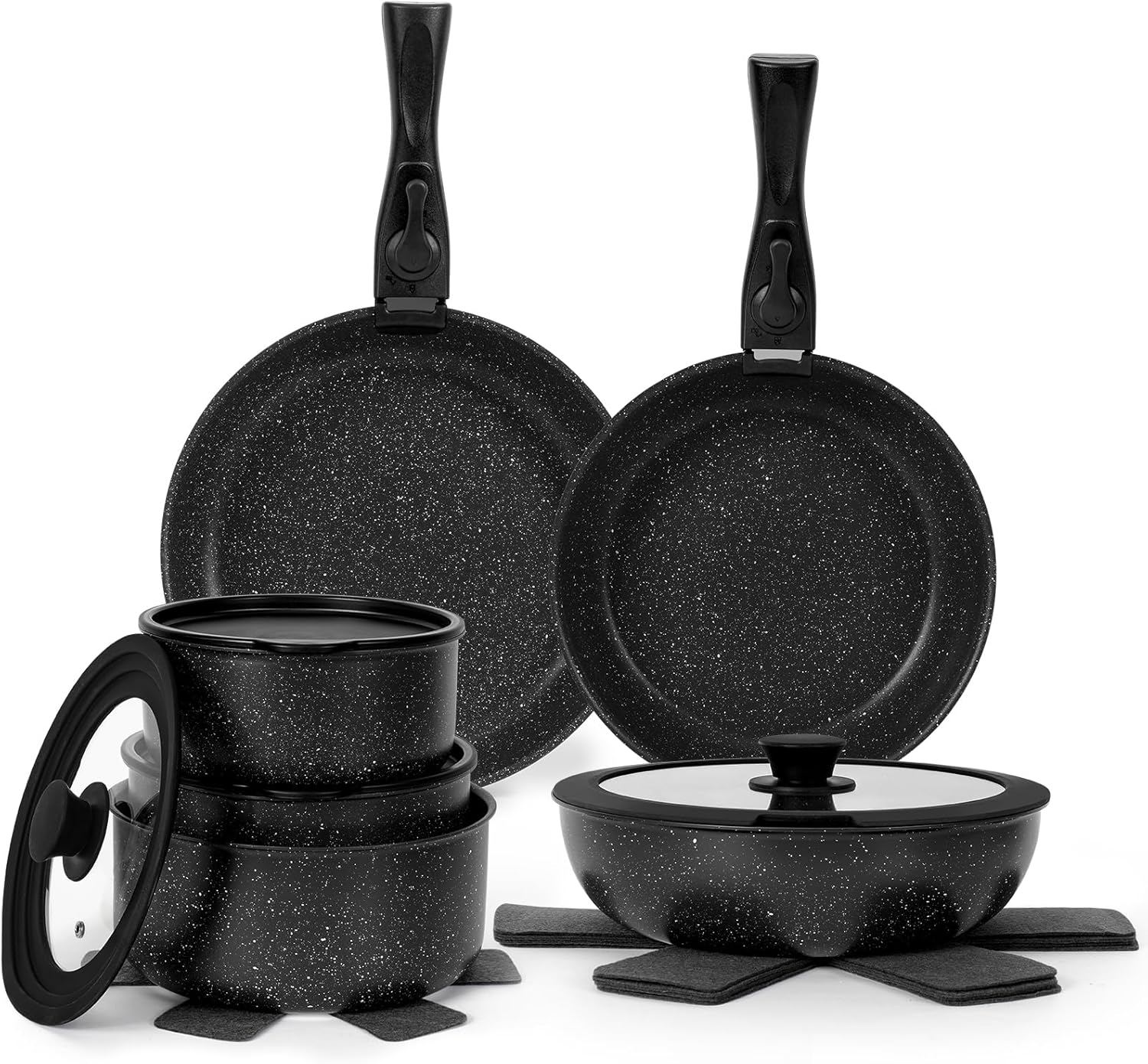 Pots and Pans Set Non Stick, 17 Pcs Cookware Sets with Detachable Handle, Nonsti...