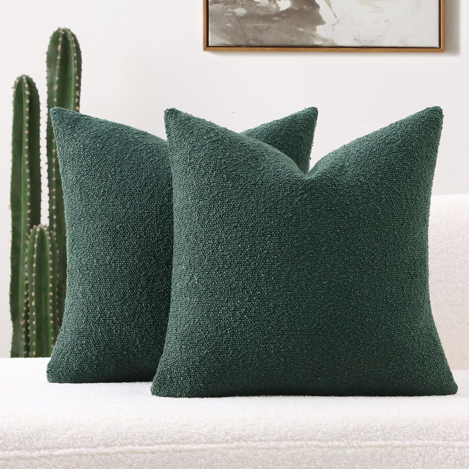 FUTEI Pack of 2 Christmas Green Boucle Accent Decorative Throw Pillow Covers,18x...