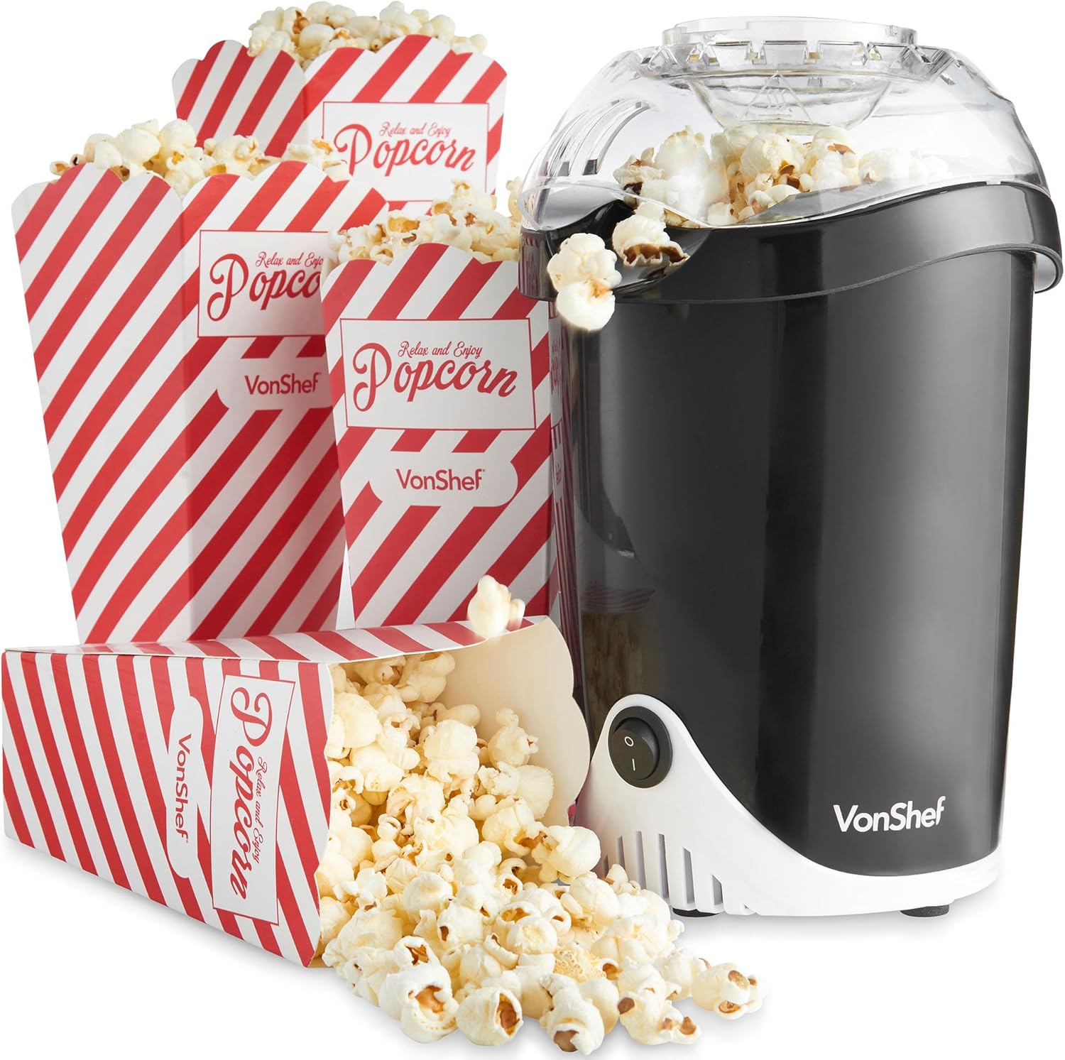 VonShef Popcorn Maker – 1200W Popcorn Machine with Hot Air Circulation, One Touc...