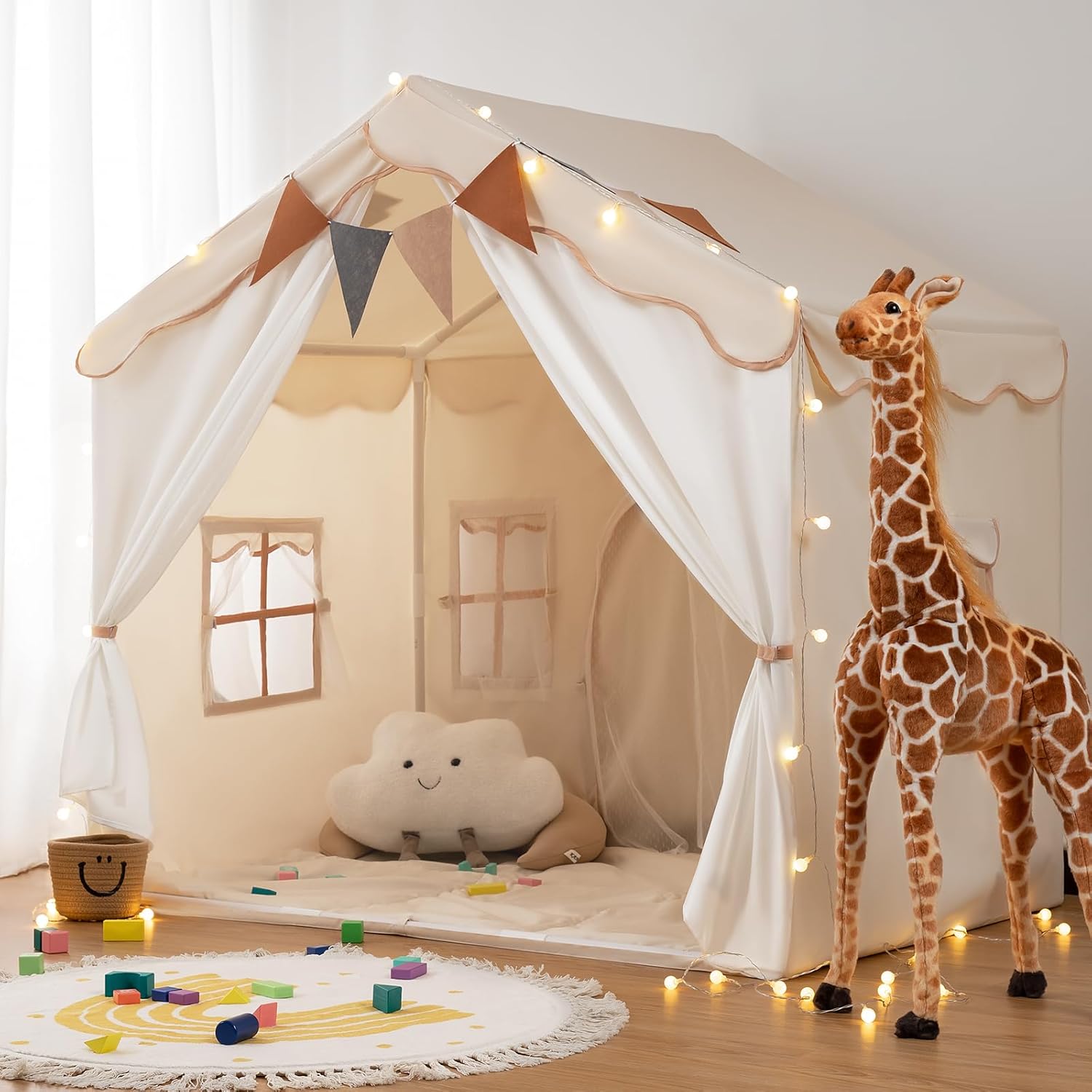 besrey Kids Tent, Kids Playhouse 2 in 1 with Padded Mat and Lights, Large Play T...