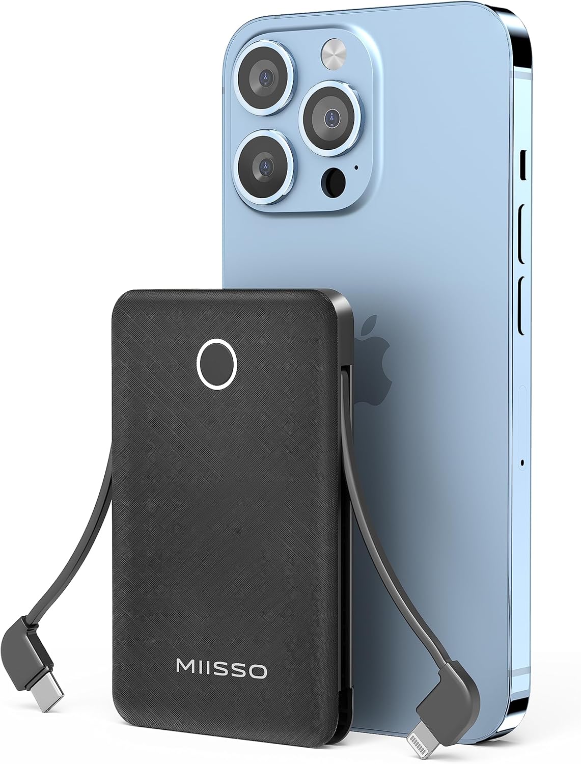 6000mah Ultra Slim Built in Cables Power Bank, Card Size Built in USB C Cords Ba...