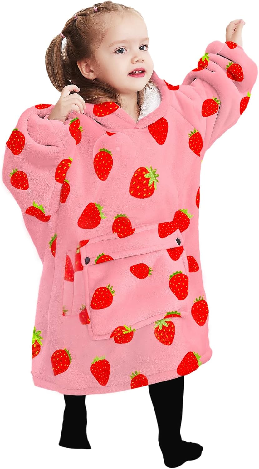KFUBUO Wearable Blanket Hoodie for Kids Toddlers Sherpa Blanket Sweatshirt With...