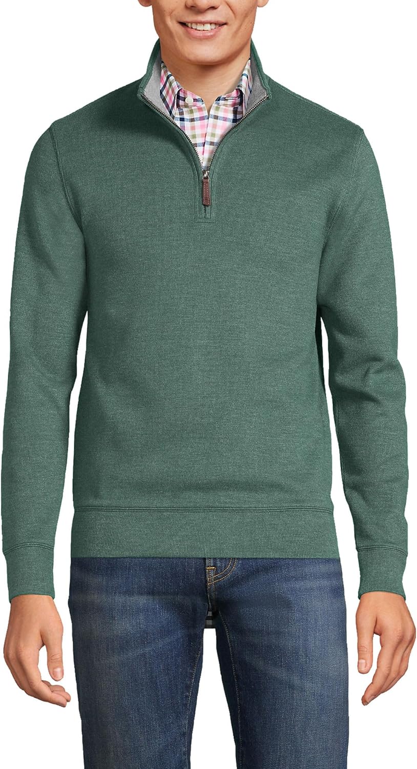 Lands' End Men's Bedford Rib Quarter Zip Sweater Large Deep Woodland Green Heath...