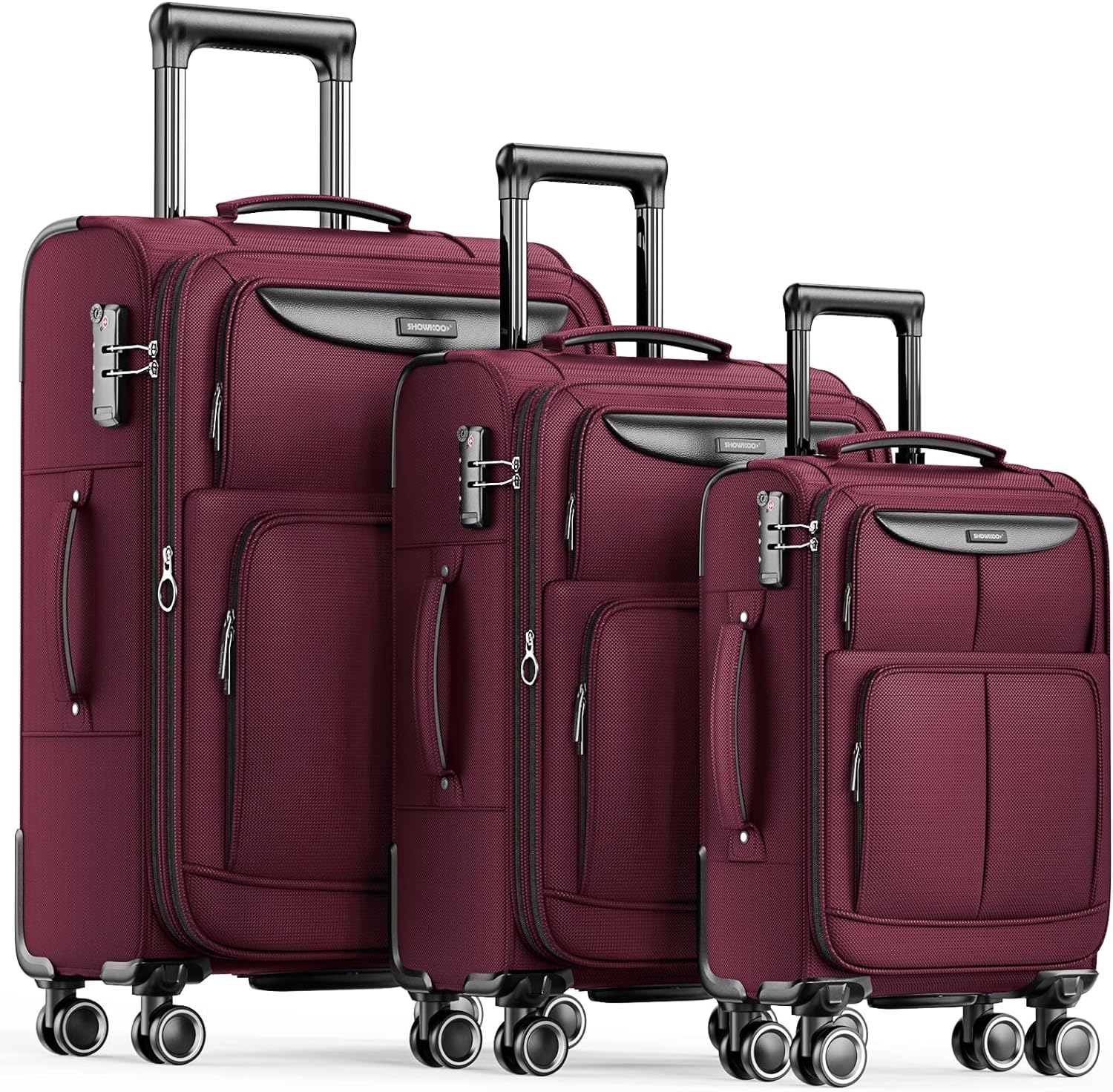 SHOWKOO Suitcase Sets 3 Piece Softshell Expandable Lightweight Durable Travel Lu...