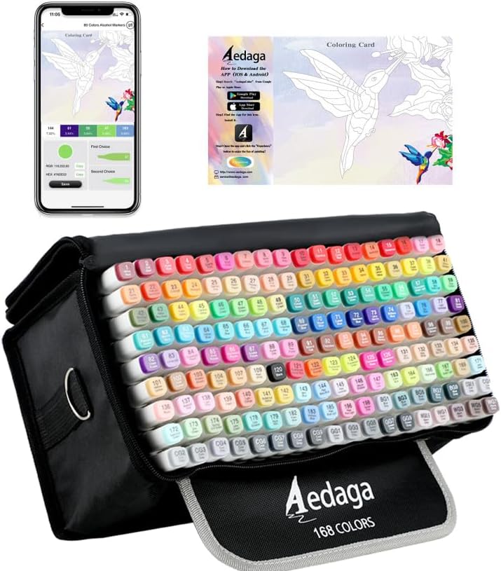 YHC 168 Colors Alcohol Markers for Artists, Free APP for Coloring, Dual Tips Alc...