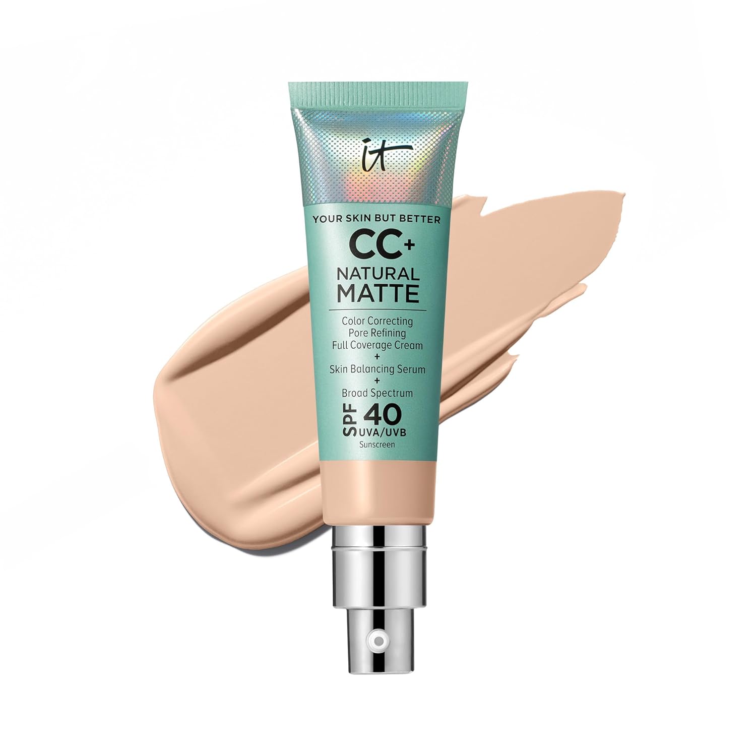 IT Cosmetics CC+ Cream Natural Matte Foundation with SPF 40 - Shine-Reducing & L...