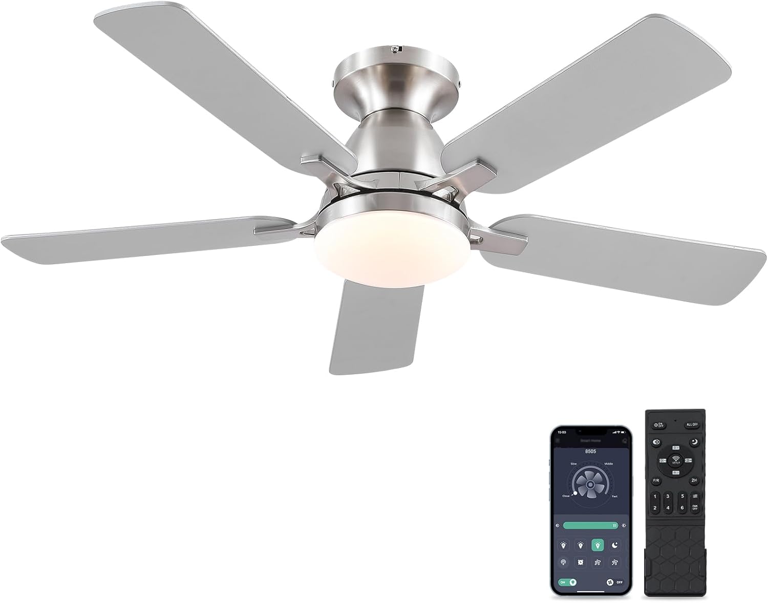 Ceiling Fans with Lights and Remote/APP Control,46" Flush Mount Ceiling Fan Dimm...