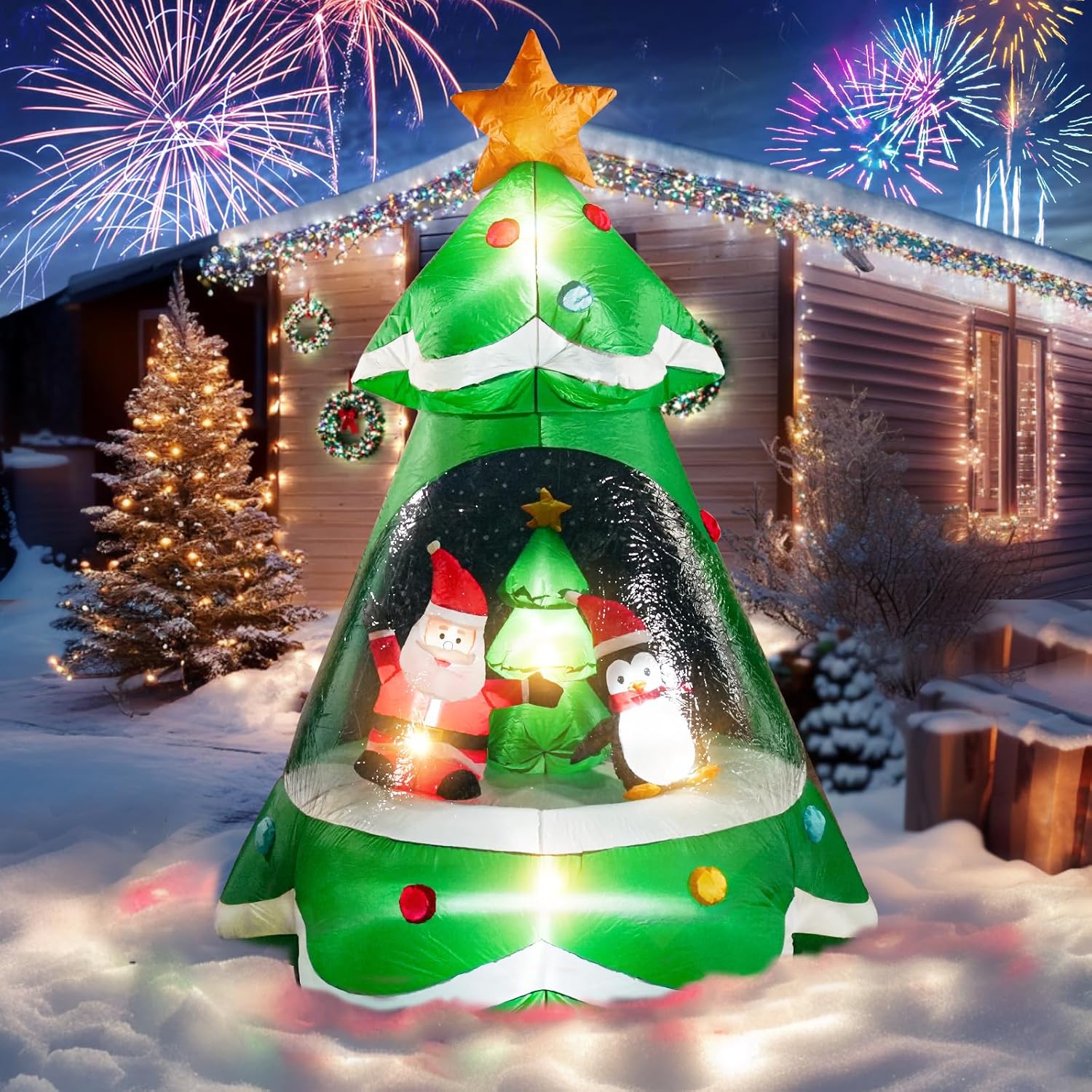 NIORSUN 7FT Christmas Inflatable Tree with Santa and Penguin,PVC Christmas Infla...