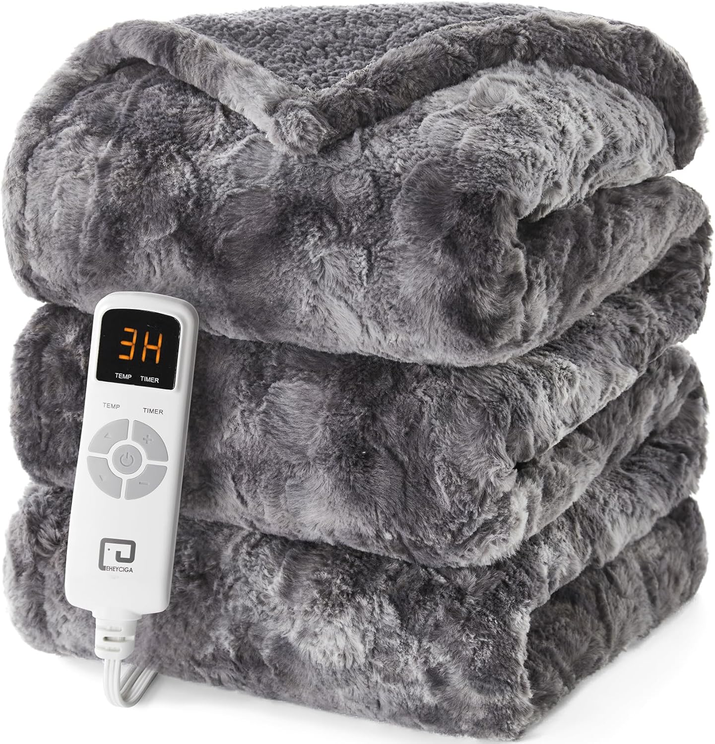 EHEYCIGA Electric Heated Blanket Throw Faux Fur, 10 Hours Auto Shut Off 9 Heatin...