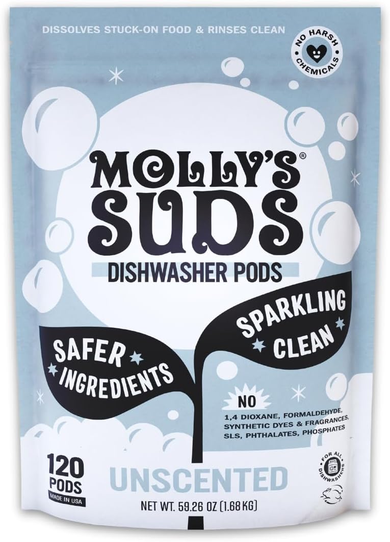Molly's Suds Dishwasher Pods | Clean Dishwasher Detergent, Cuts Grease & Rinses...