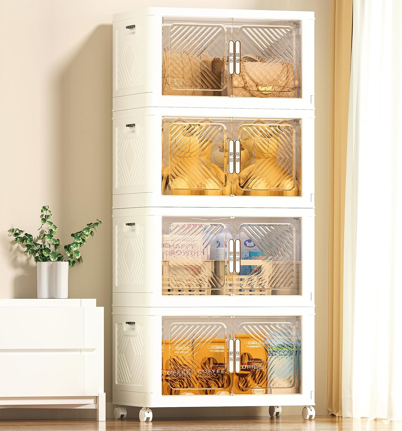 pioncrey 4 Packs Storage Boxes with Lids, 70L*4 Large Capacity Stackable Storage...