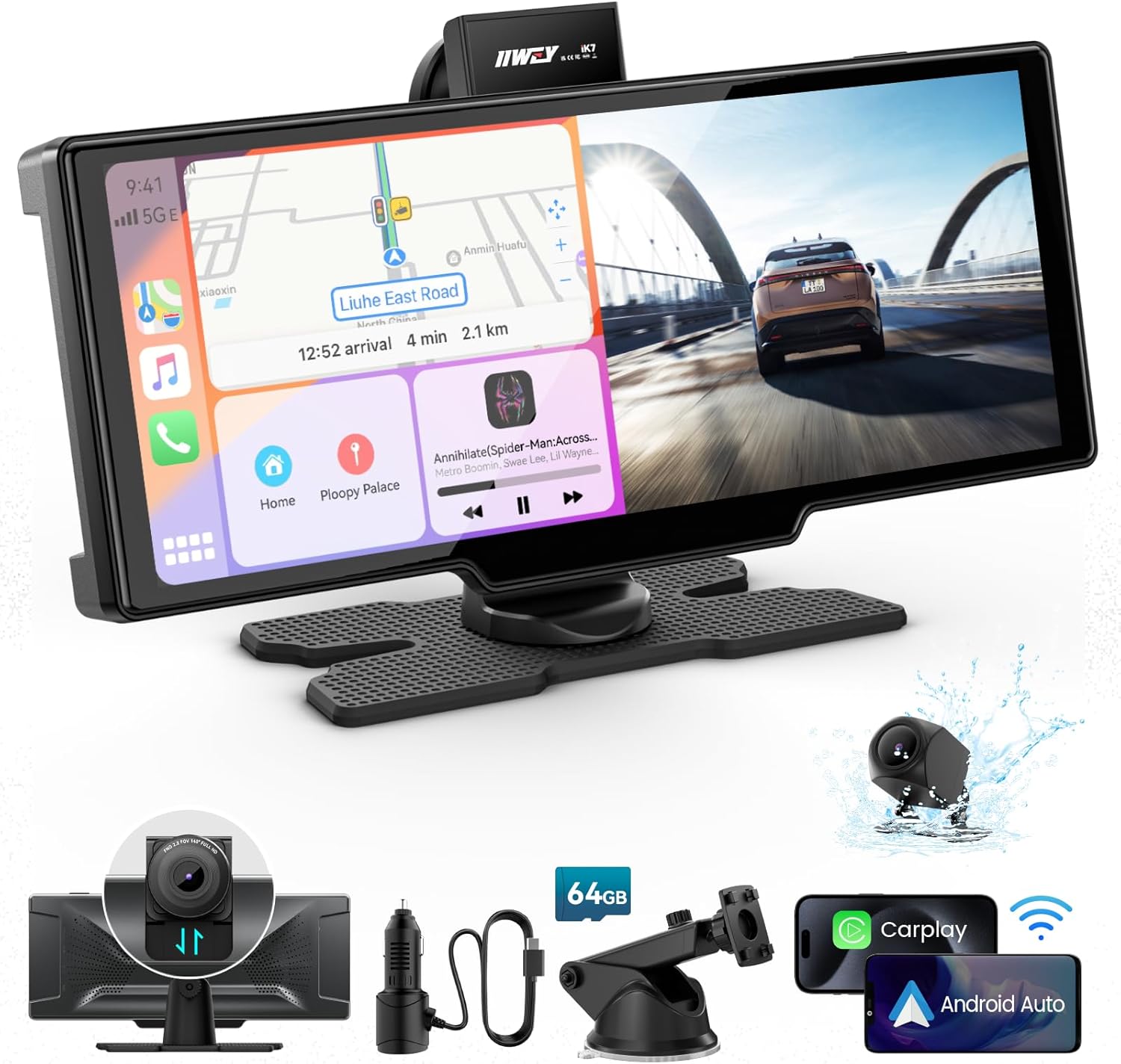 Portable Apple Carplay Screen for Car, 10’’ Car Stereo Wireless Car Play & Andro...