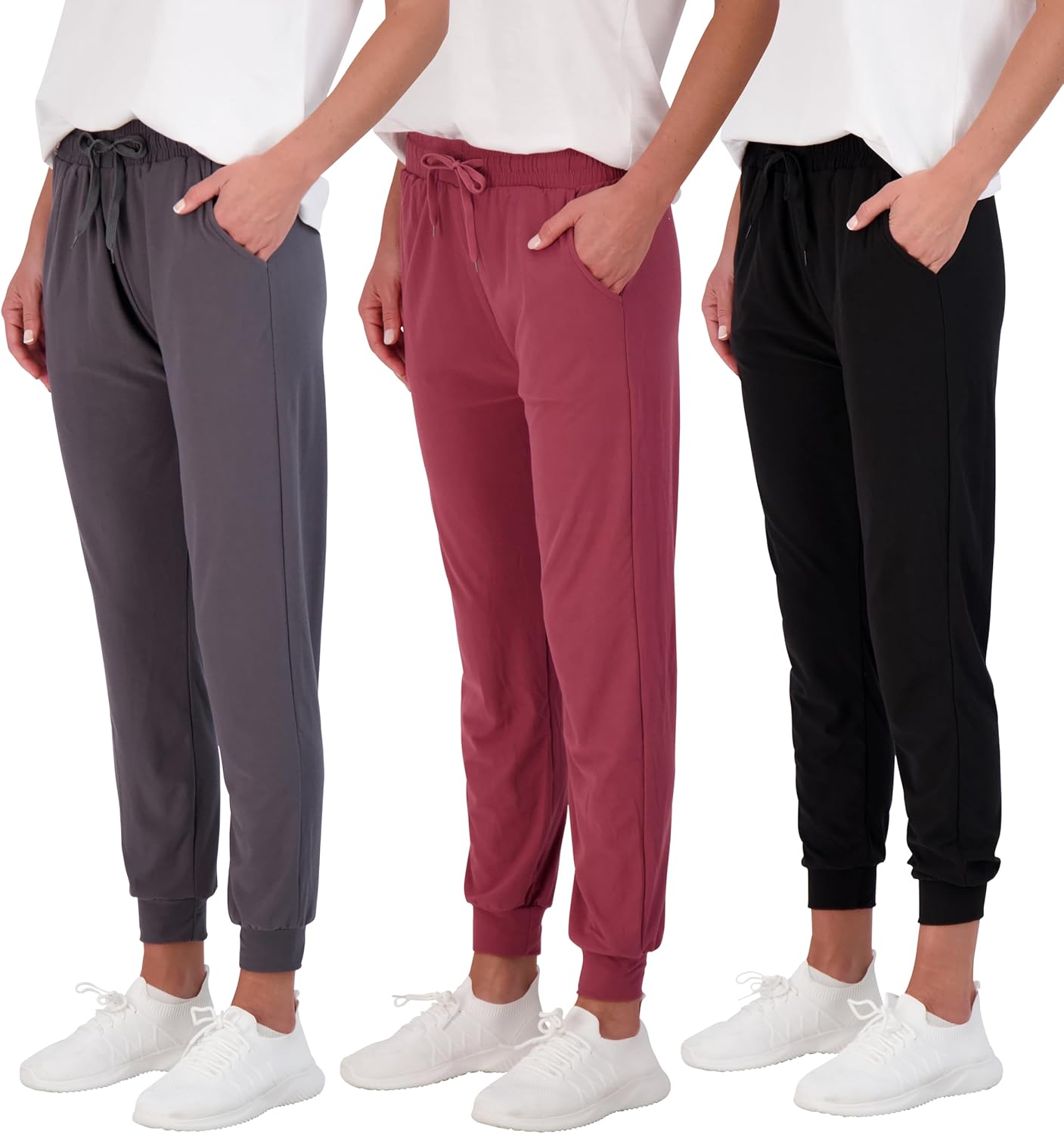 Real Essentials 3 Pack: Women's Ultra-Soft Lounge Joggers Sweatpants Athletic Yo...