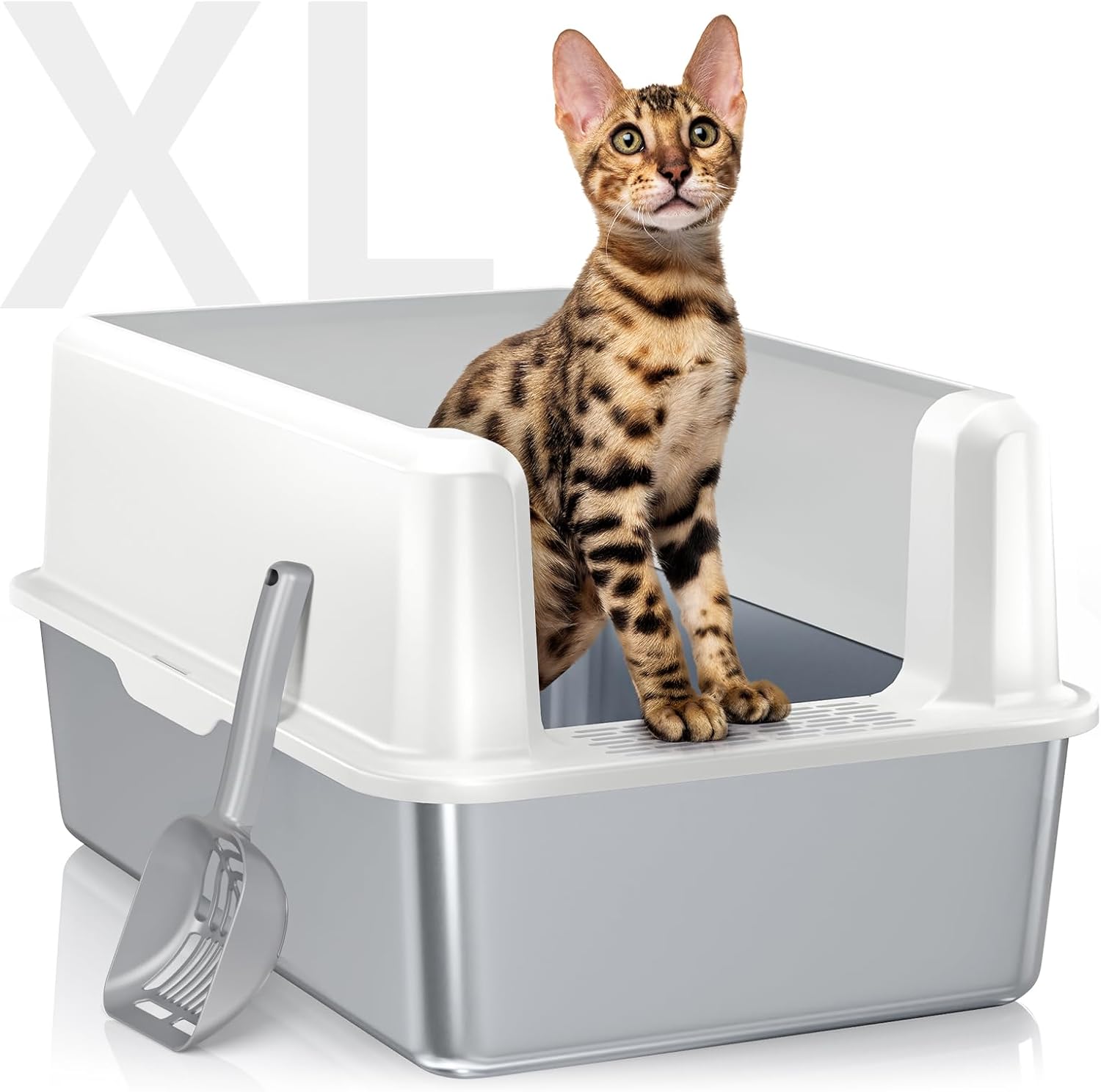 Stainless Steel Cat Litter Box with Lid, XL Metal Litter Box for Big Cats, Extra...