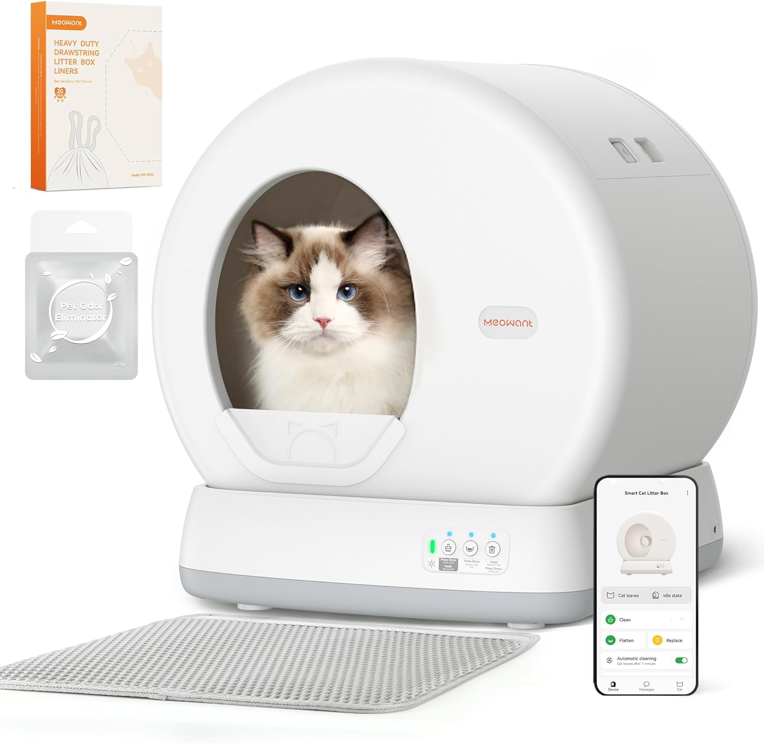 MeoWant Self Cleaning Cat Litter Tray, Integrated Safety Protection Automatic Ca...