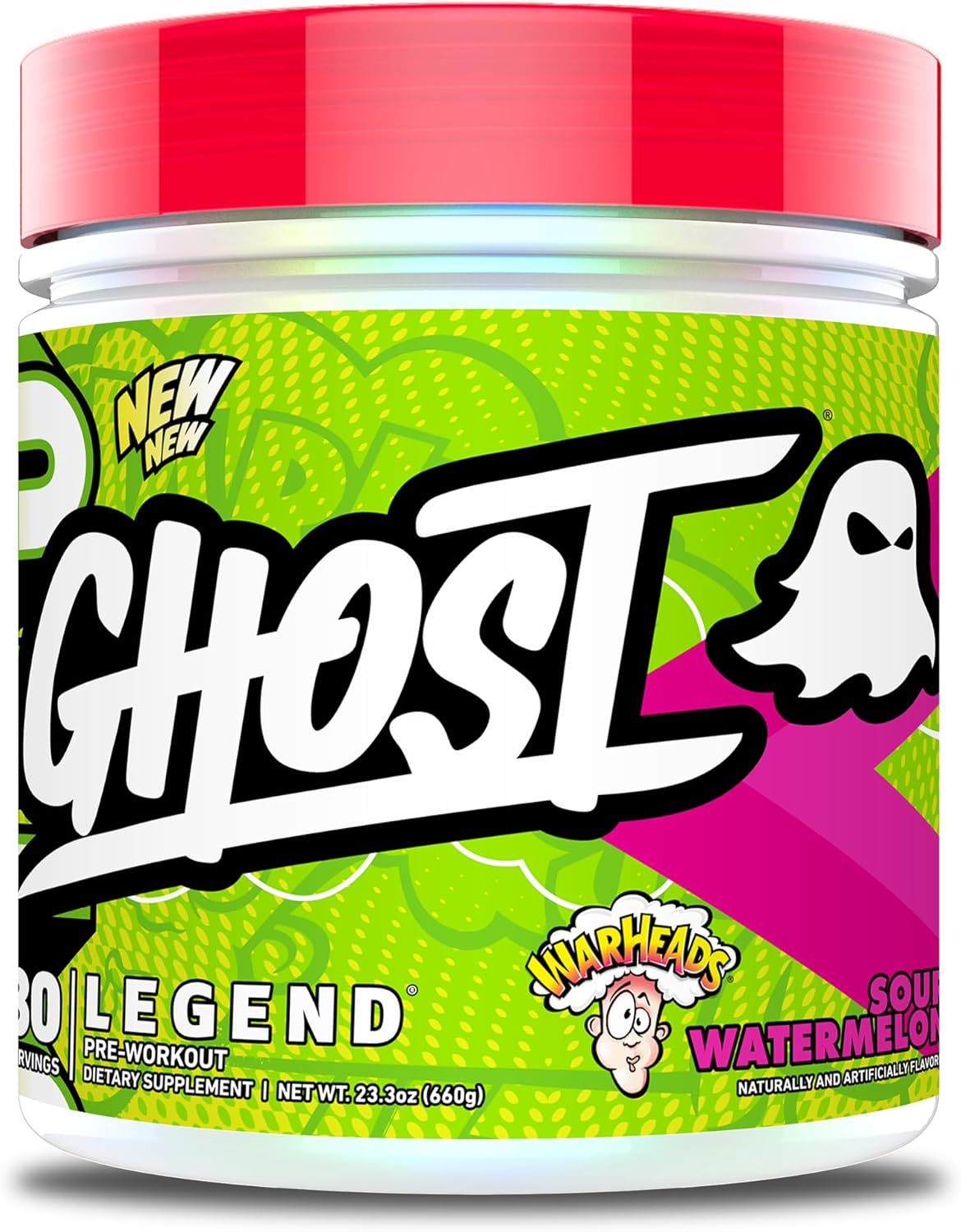 GHOST Legend V4 Pre-Workout Powder, Warheads Sour Watermelon - 30 Servings – Pre...