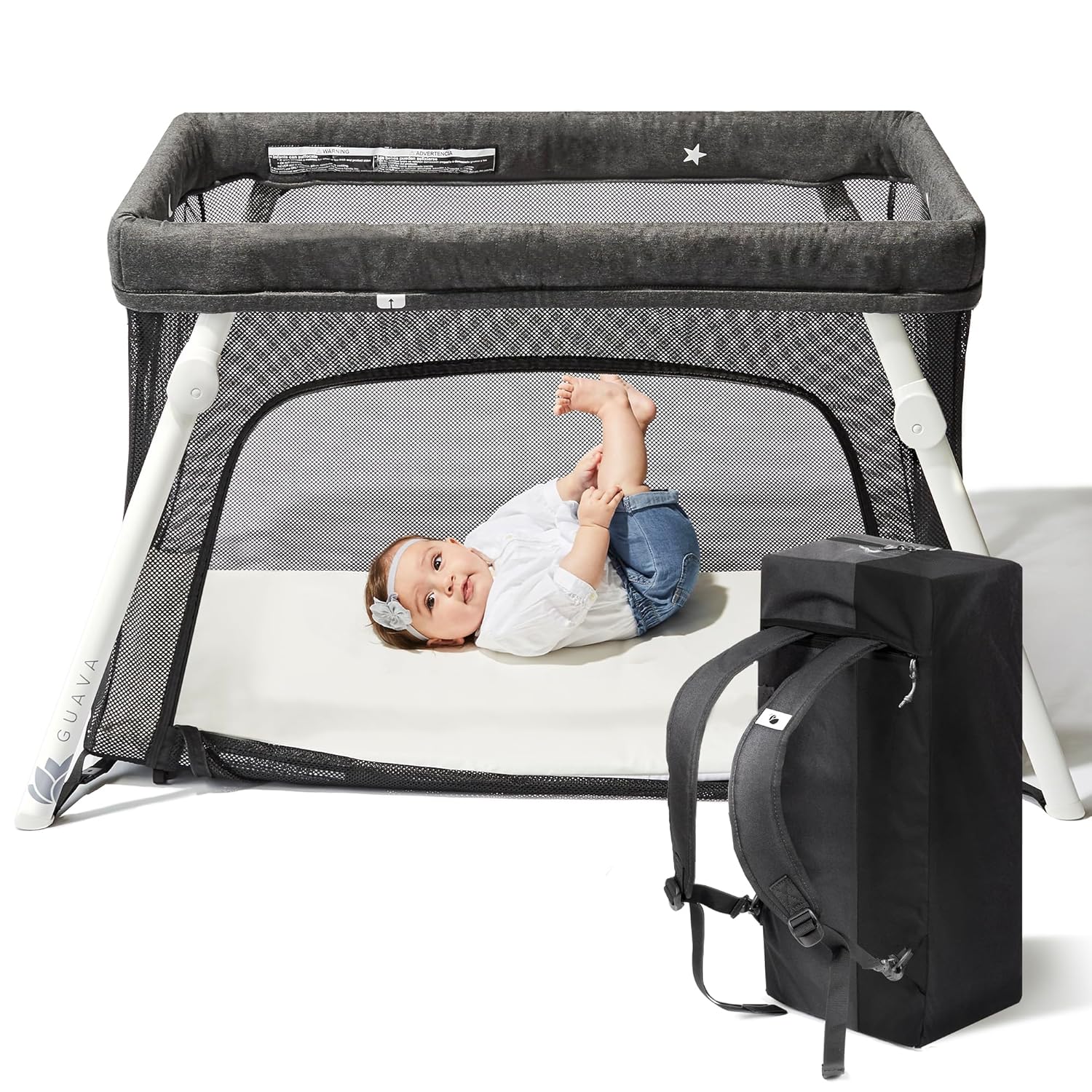 Guava Lotus Travel Crib with Lightweight Backpack Design | Certified Baby Safe P...