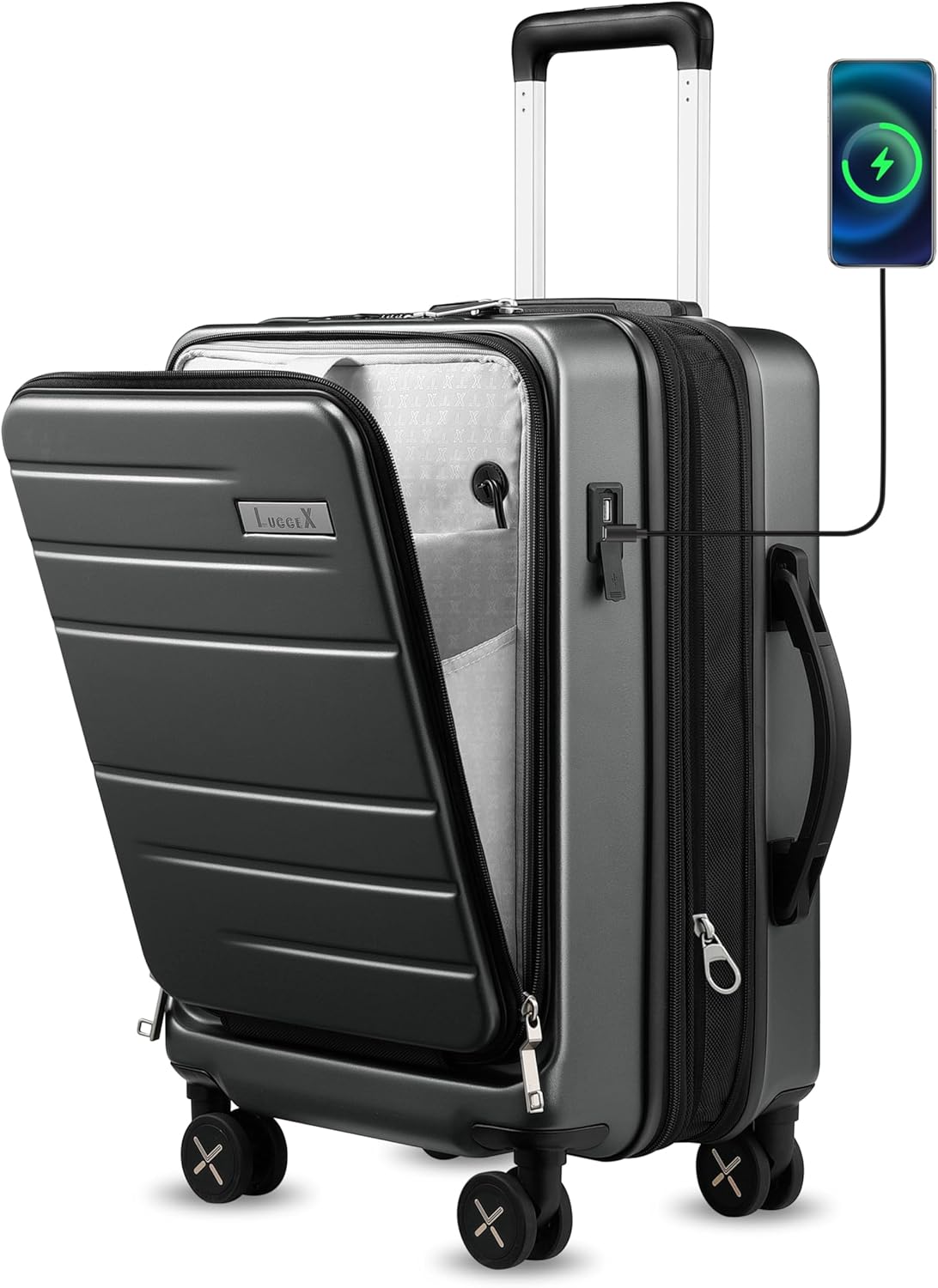 LUGGEX Carry On Luggage with Compartment, Expandable Polycarbonate Suitcase with...