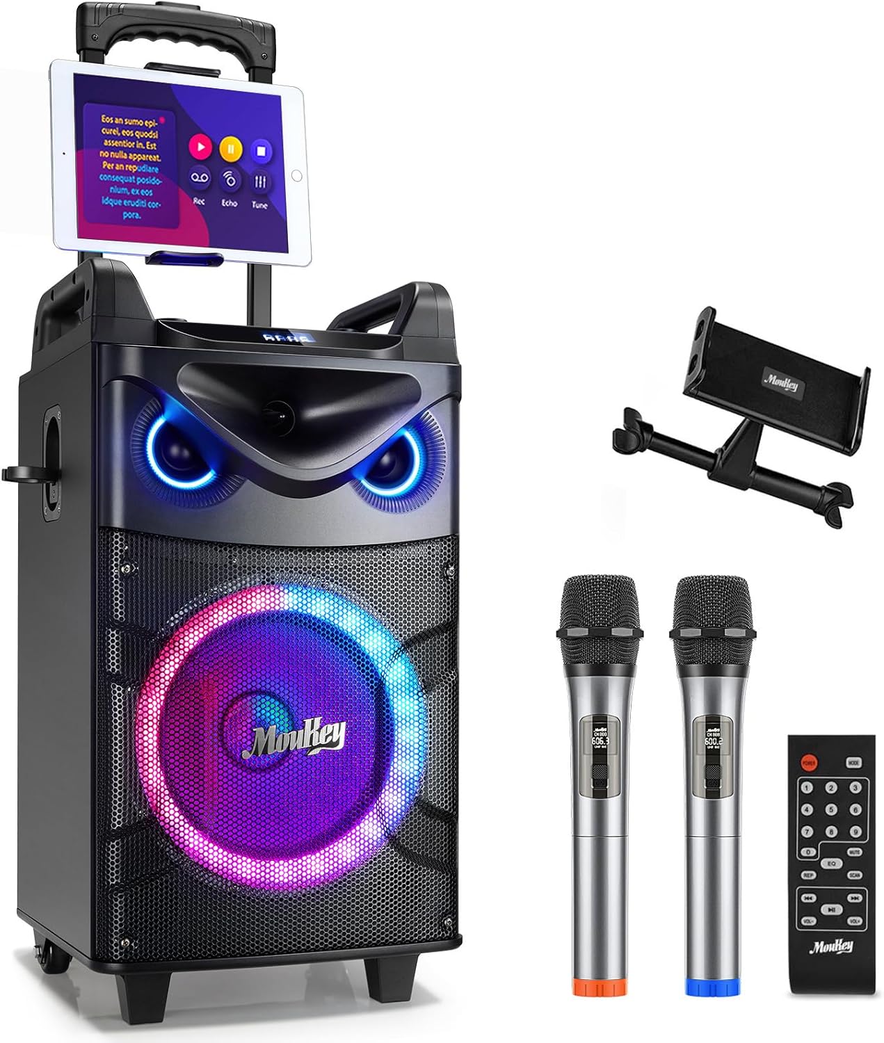 Moukey Karaoke Machine, 10" Woofer Portable PA System, Bluetooth Speaker with 2...