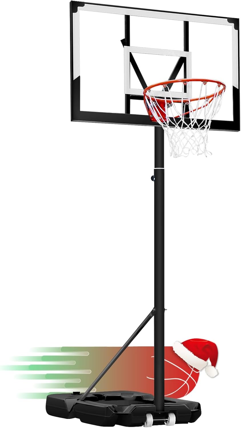 WIN.MAX Basketball Hoop Outdoor 3.8-10ft Adjustable Height, 44inch Backboard, Sw...