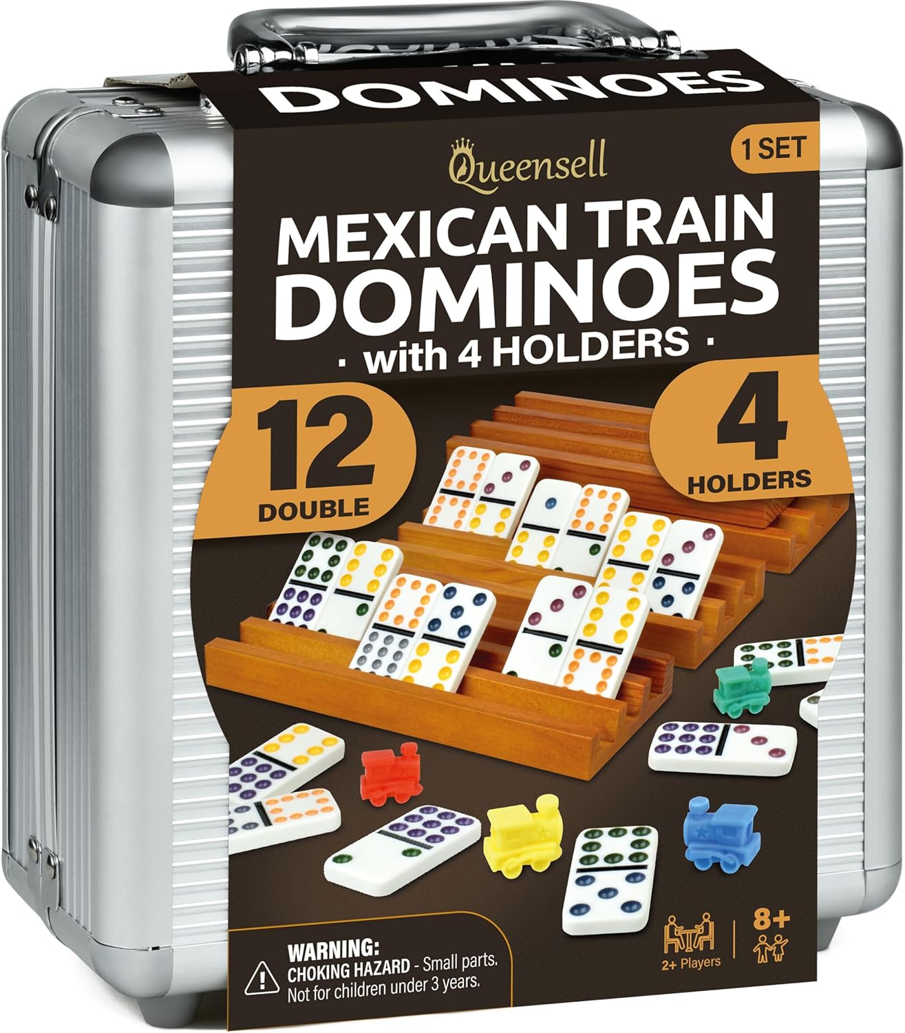 Mexican Train Dominoes Set with 4 Holders - Dominoes Double 12 with Wooden Hub a...