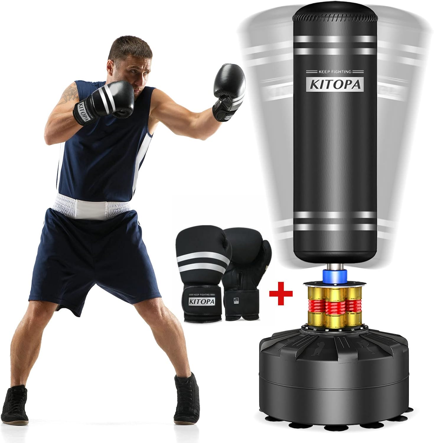 Kitopa Freestanding Punching Bag, 70"-205lbs Standing Boxing Bag with Hand Wraps...