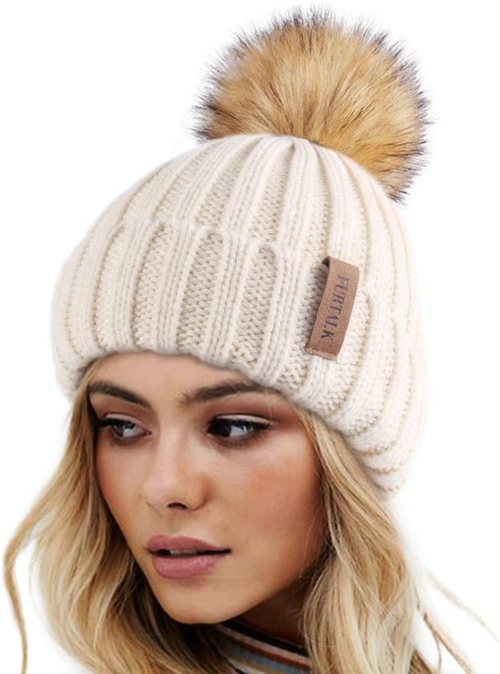 FURTALK Winter Hats for Women Double Layer Fleece Line Beanie Hat with Bobble Po...