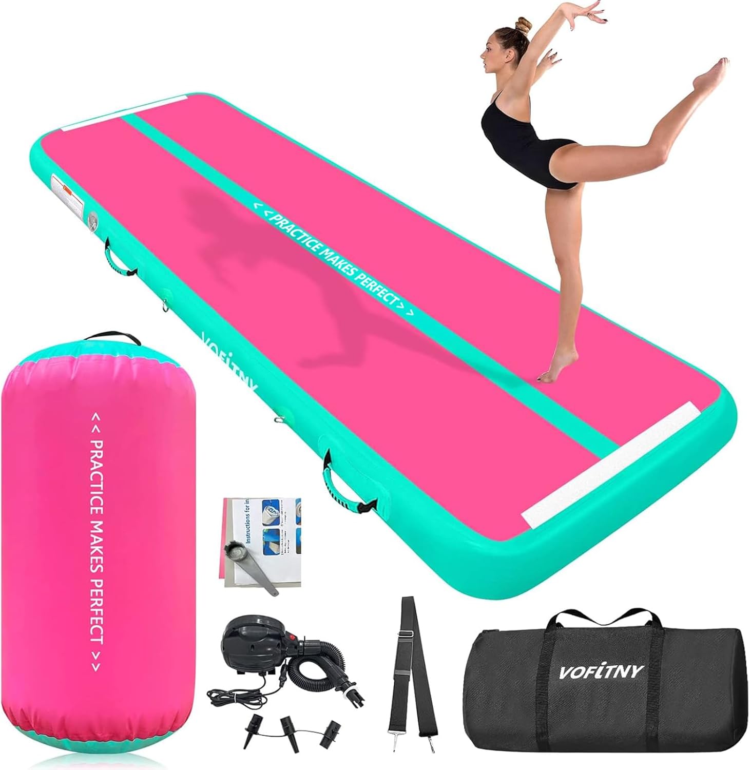 VOFiTNY Inflatable Gymnastics Air mat Tumbling Track with Air Barrel Octagon Mat...