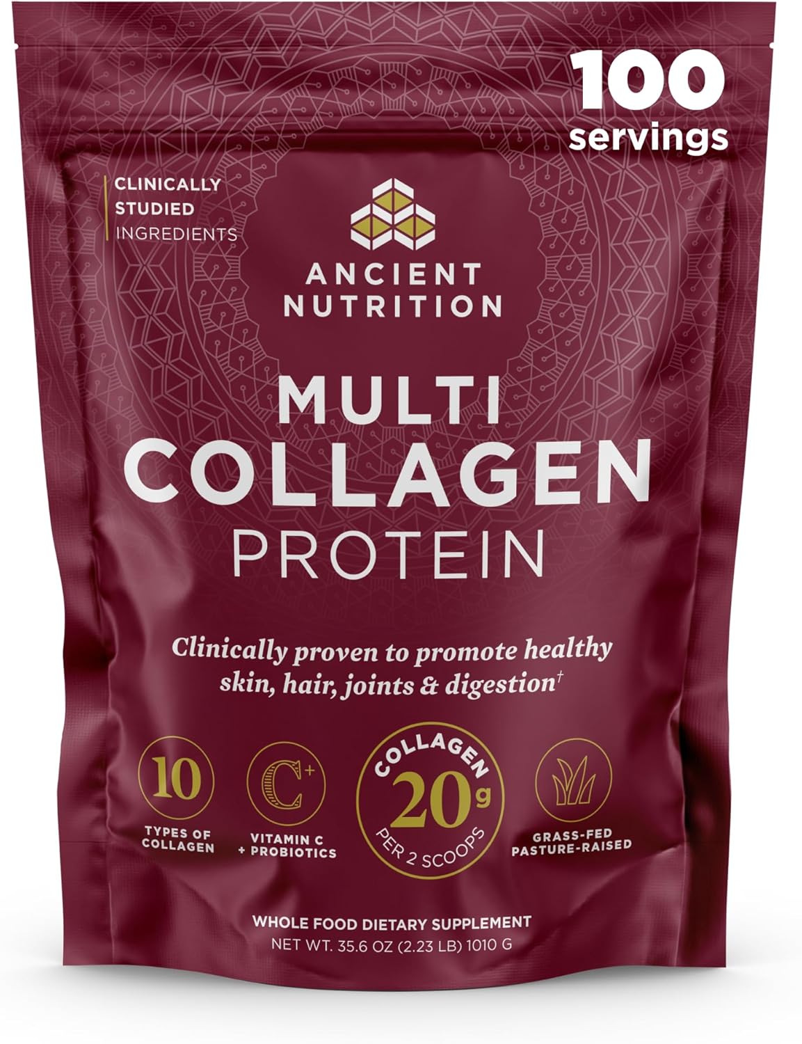 Ancient Nutrition Collagen Powder Protein with Probiotics, Unflavored Multi Coll...
