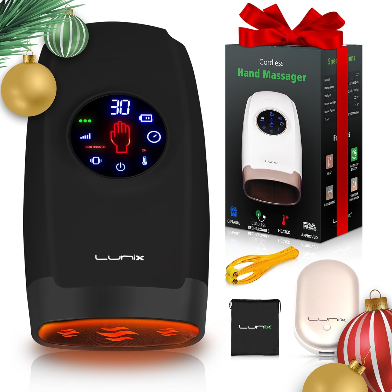 Lunix LX7 Touchscreen Electric Hand Massager with Compression, Pressure Point Th...