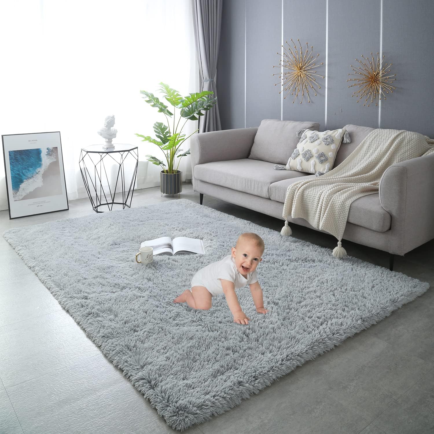 Gsogcax Super Soft Fluffy Area Rug Bedroom Living Room Shaggy Anti-Skid Comforta...