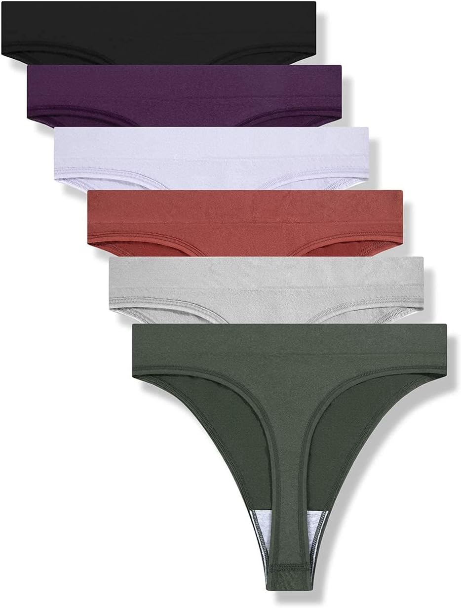 GRANKEE Women's Breathable Seamless Thong Panties No Show Underwear Pack Black/C...