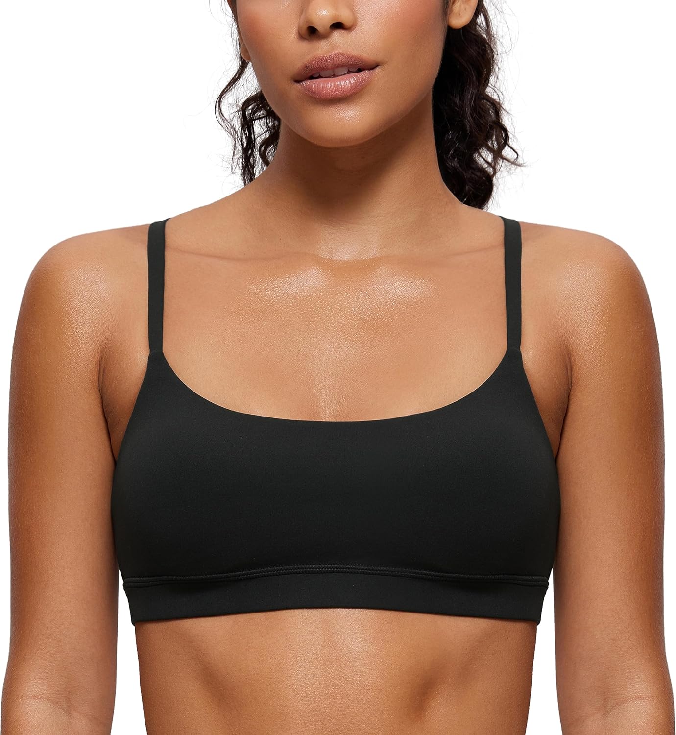 CRZ YOGA Womens Butterluxe Adjustable Spaghetti Strap Sports Bra - Scoop Neck Wi...