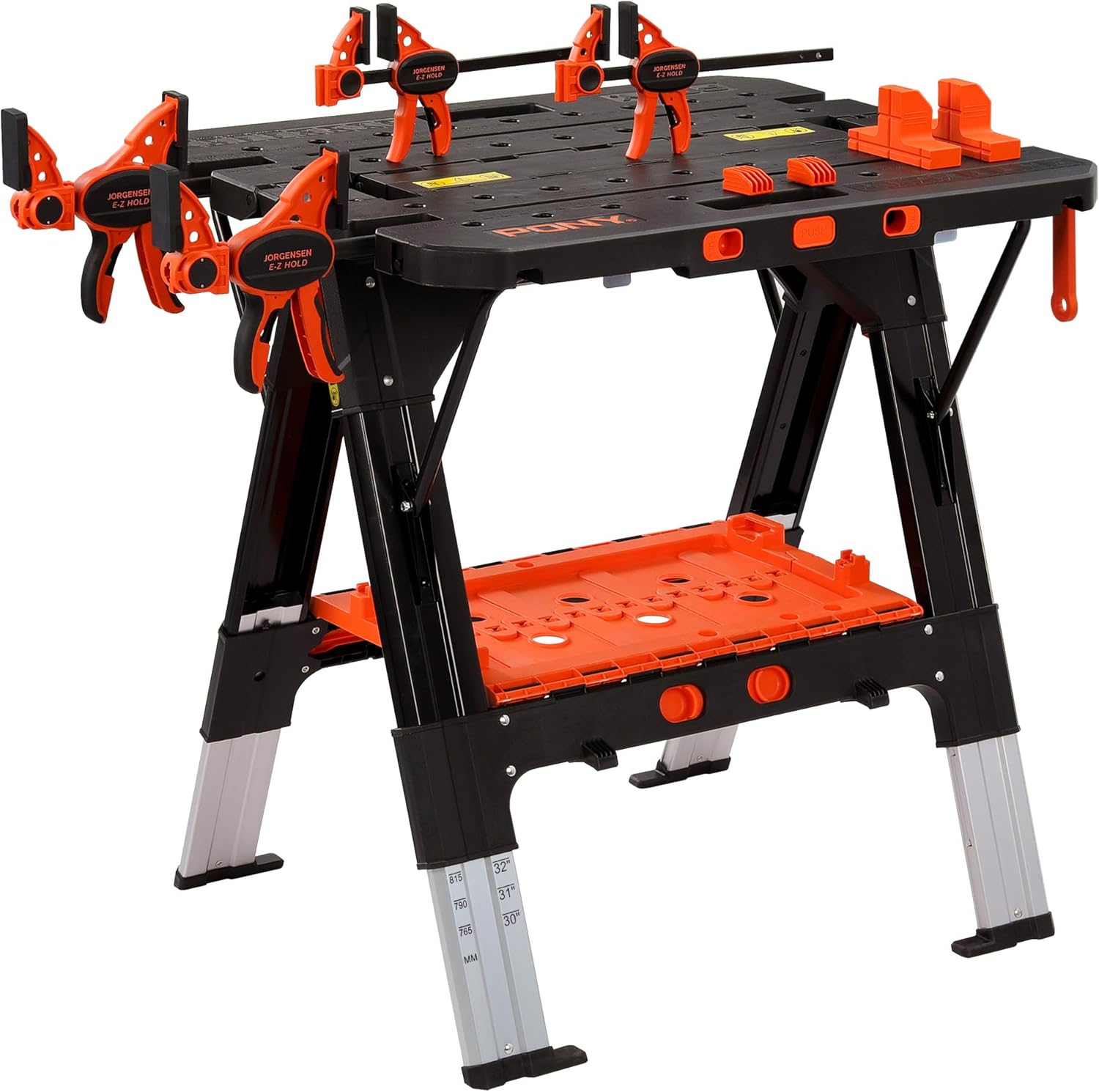 PONY 2-in-1 Folding Workbench, 227 kg Work Bench & 454 kg Saw Horse, 6 Adjustabl...