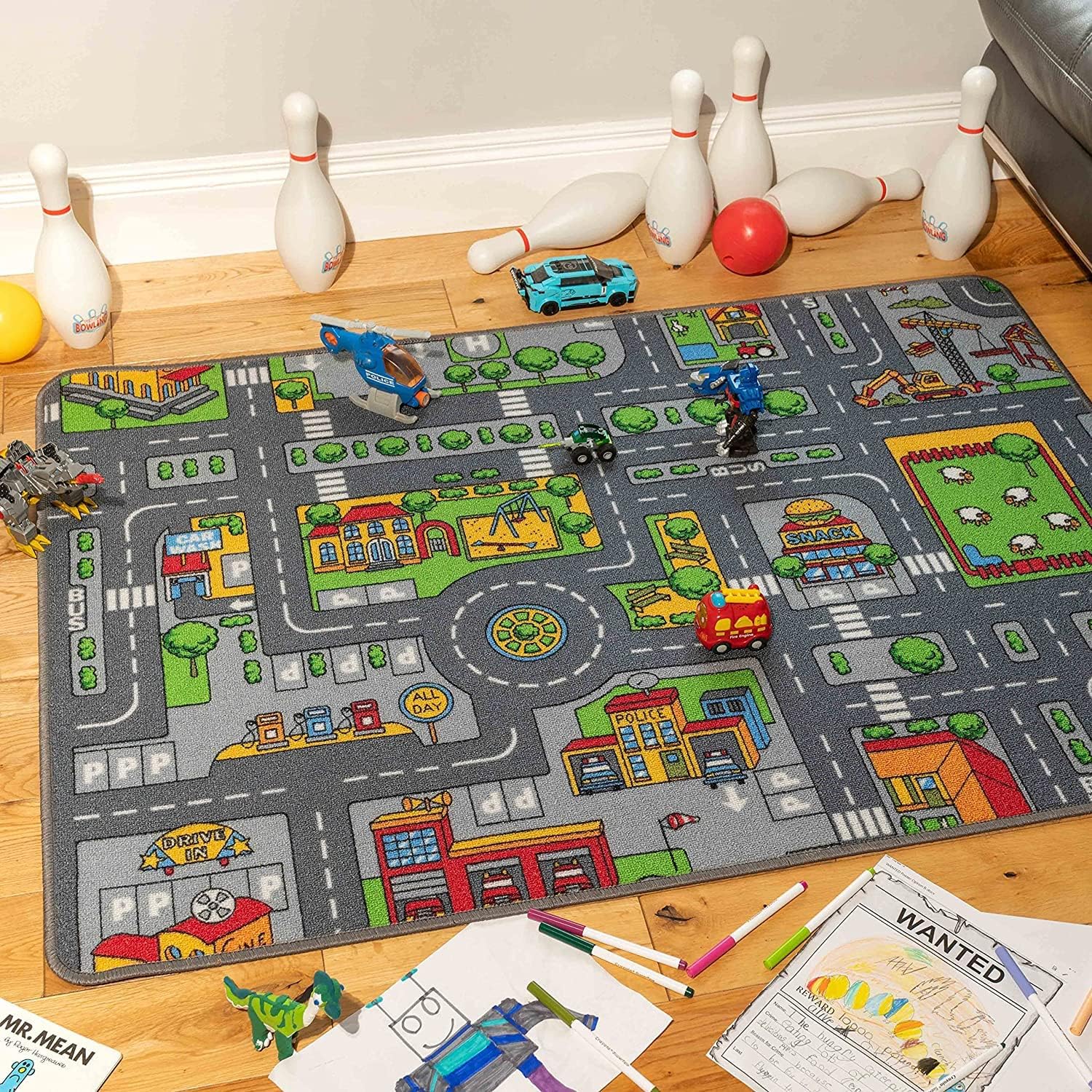 The Rug House Children's Kids Boys Girls City Town Car Roads Interactive Playroo...