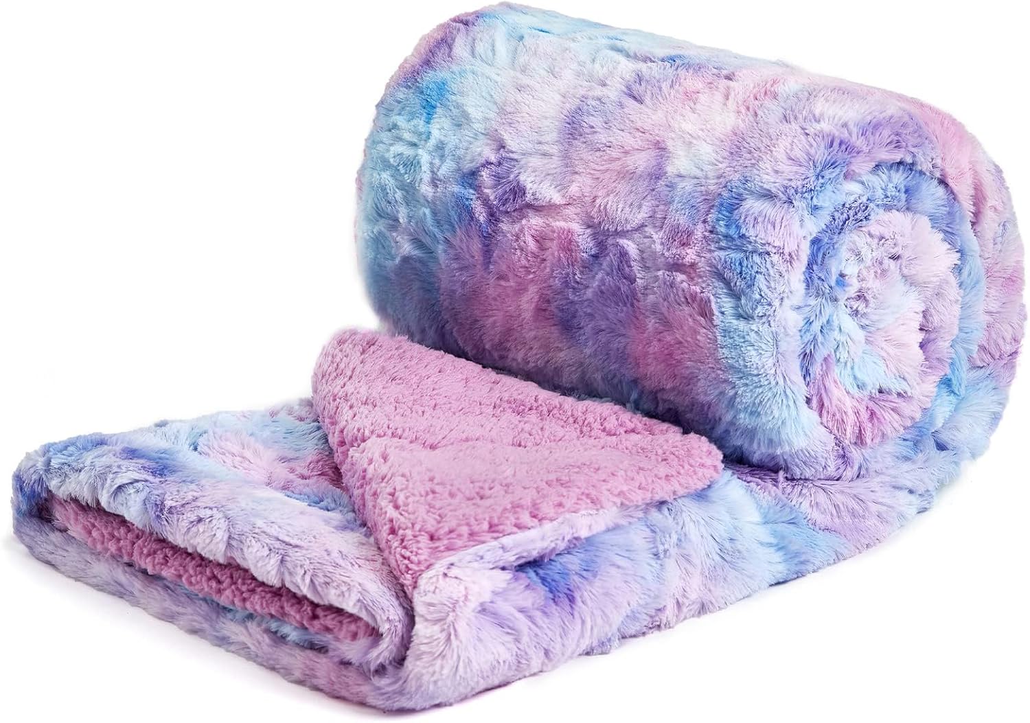 NEWCOSPLAY Super Soft Faux Fur Throw Blanket for Couch Purple Rainbow Sherpa Fuz...