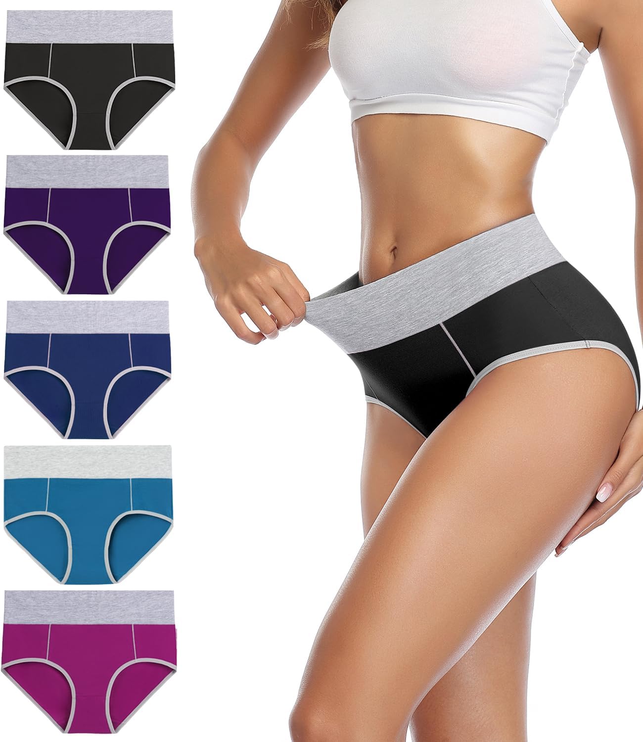 wirarpa Women's Cotton Underwear High Waist Stretch Briefs Soft Underpants Ladie...