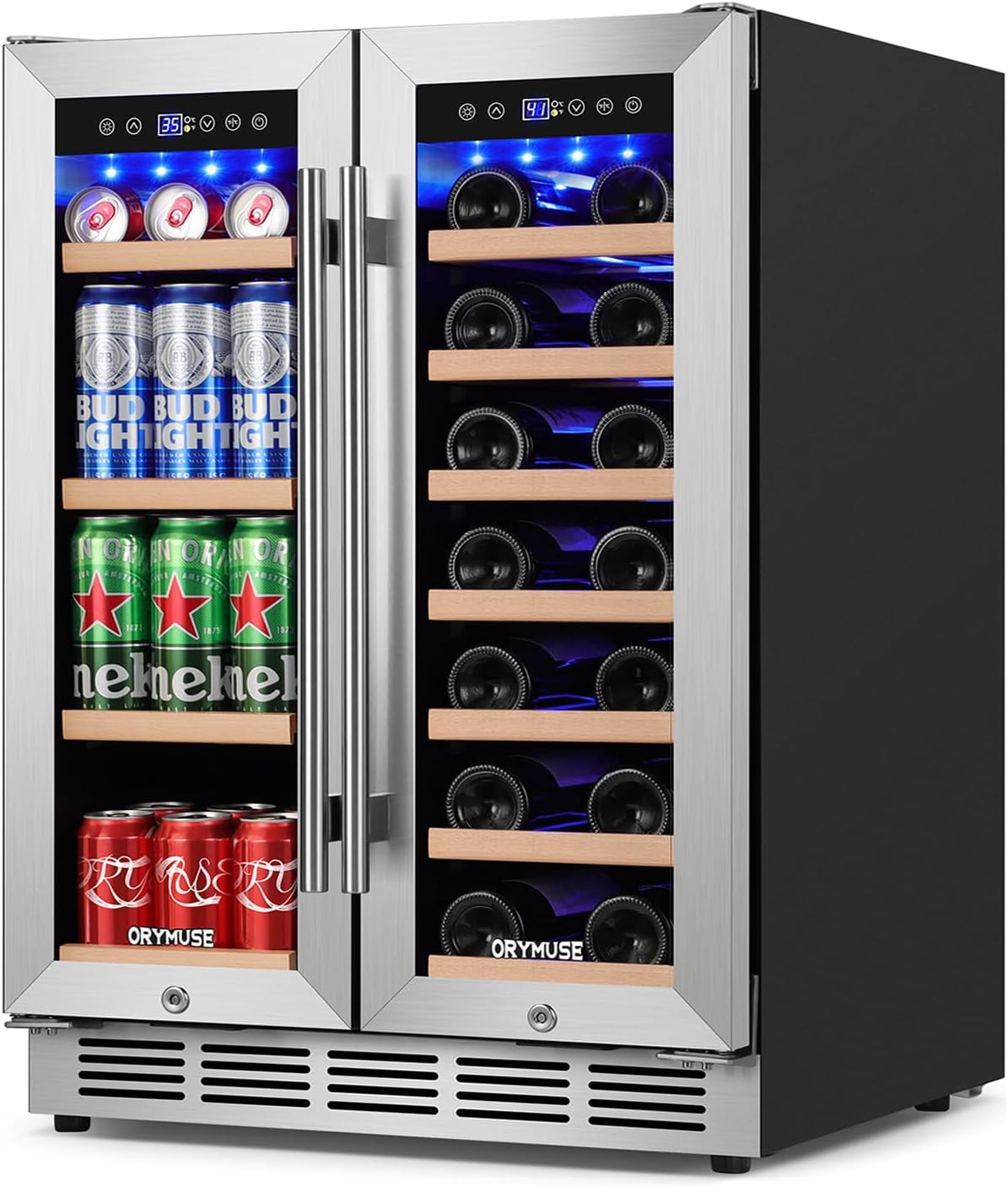 Wine & Beverage Refrigerator 24'' - Dual Zone Beverage Fridge with Upgraded Cool...