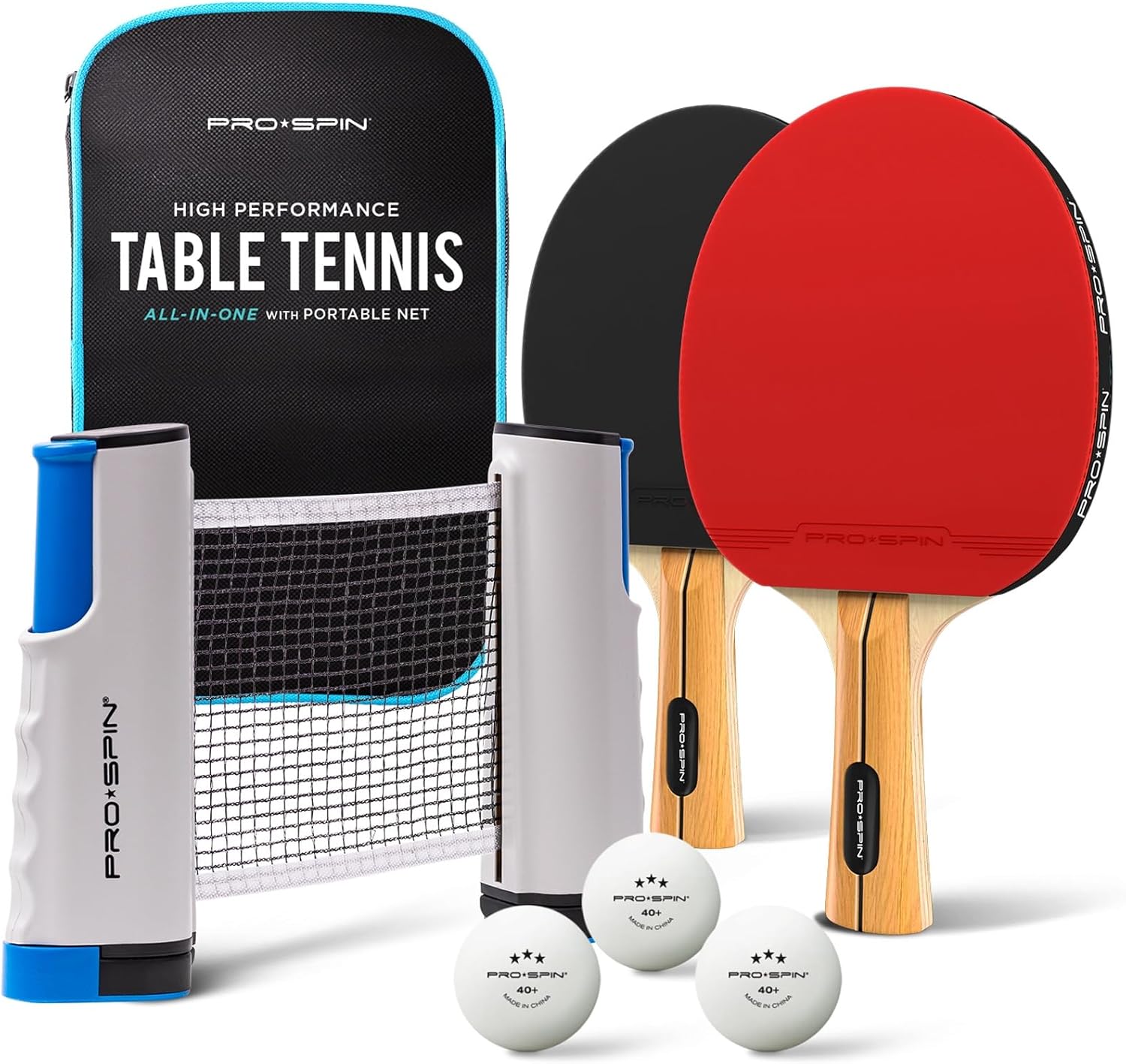 PRO SPIN Portable Table Tennis Set | Premium All-in-One Kit with Retractable Tab...