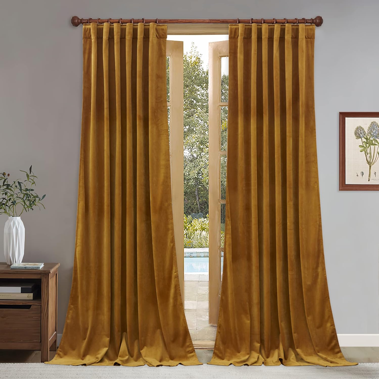 StangH 120 inches Long Velvet Curtains - Mustard Gold Blackout Drapes for Bedroo...