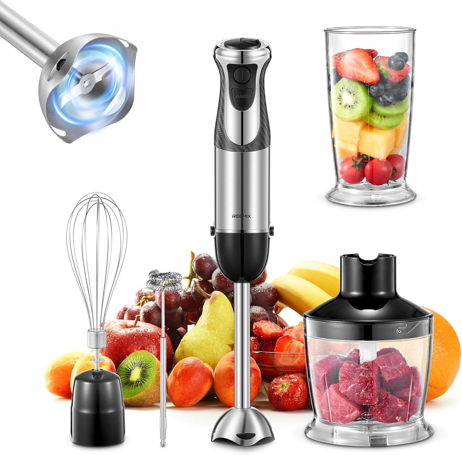 Hand Blender 1000W, 5-in-1 Electric Stick Blender, Copper Motor Stainless Steel...