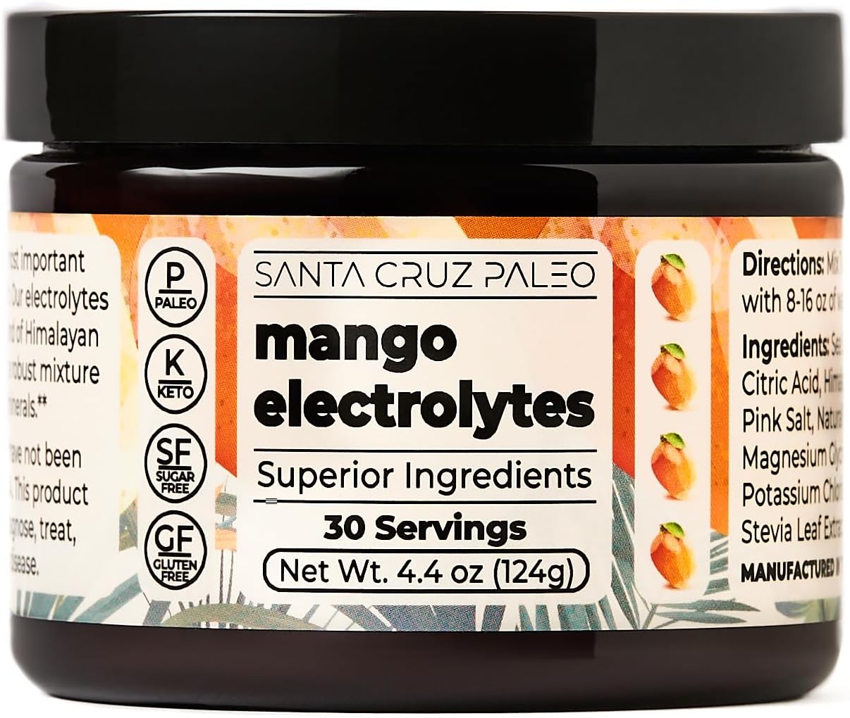 Santa Cruz Paleo Real Salt Electrolytes Powder, Mango, Hydration Drink Mix Made...