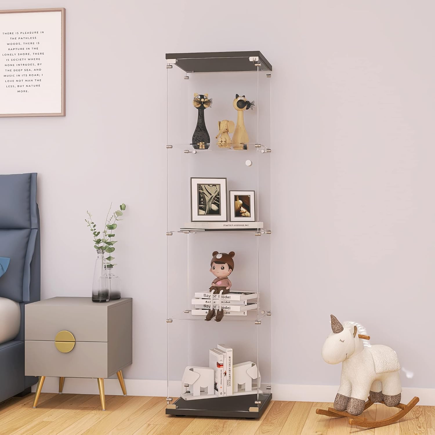 LFT HUIMEI2Y Glass Display Cabinet 4-Shelf with Door and Lock, Curio Cabinets Up...
