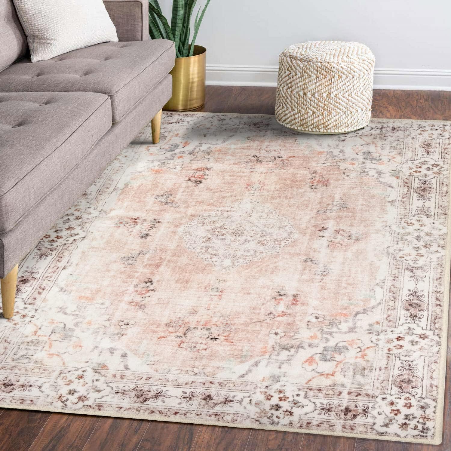 MUJOO 5'x7' Area Rugs Pink Machine Washable Boho Rug for Bedroom,Living Room, La...