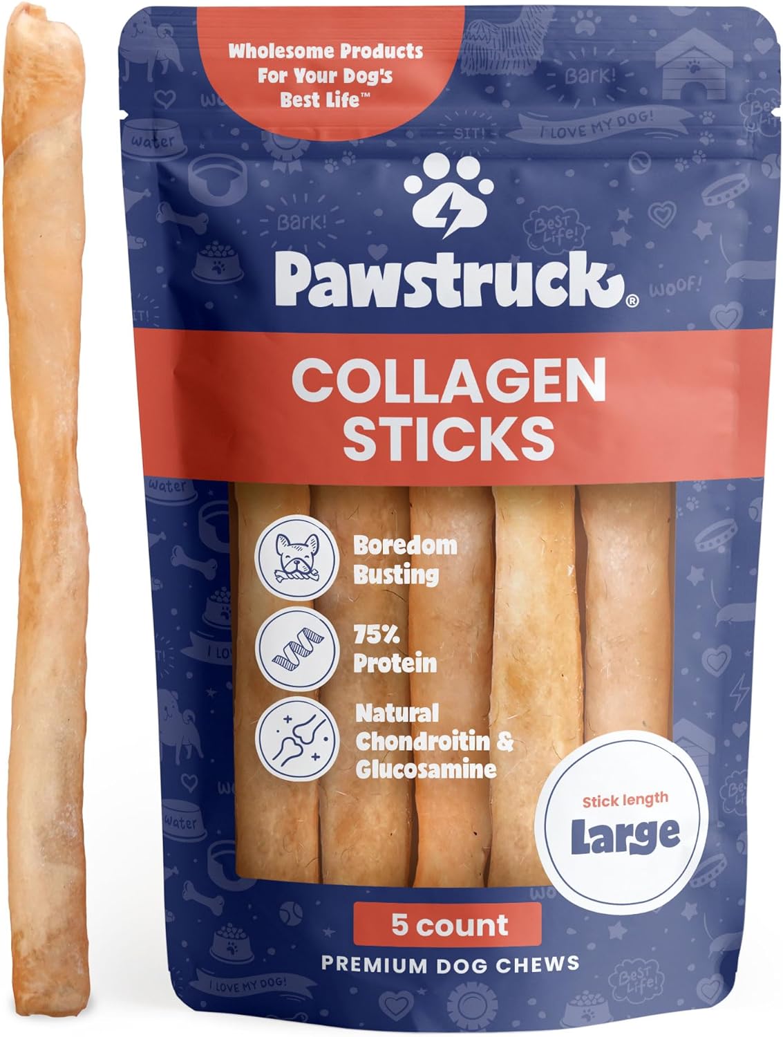 Pawstruck Natural Large 12" Beef Collagen Sticks for Dogs - Healthy Long Lasting...