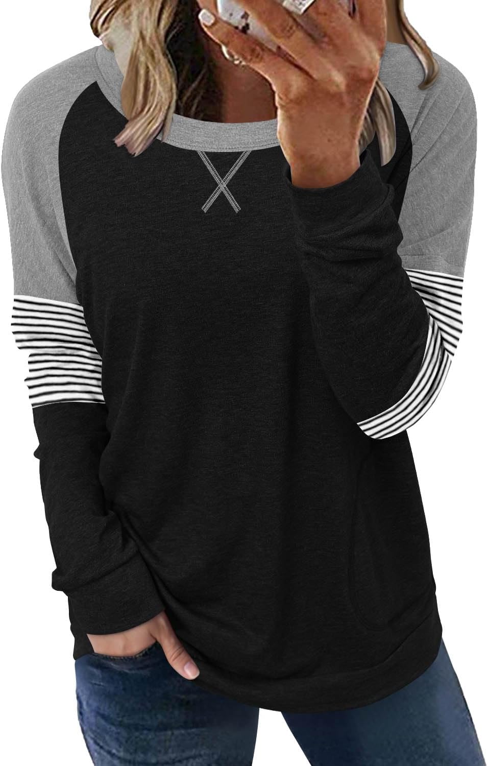 onlypuff Women's Pocket Shirt Graphic Tunic Tops Sweatshirts X-Large A G-black