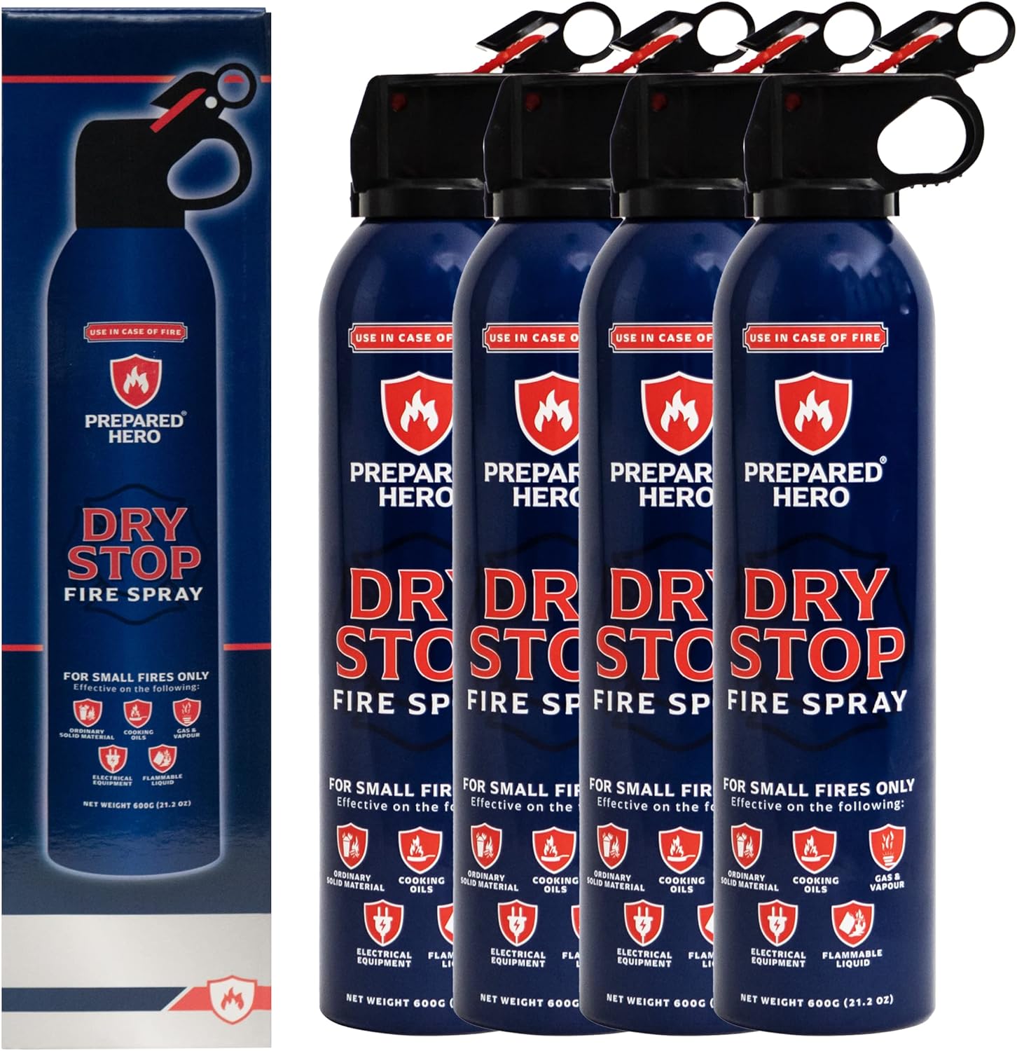 Dry Stop Fire Spray by Prepared Hero - 4 Pack - Portable Fire Extinguisher for H...