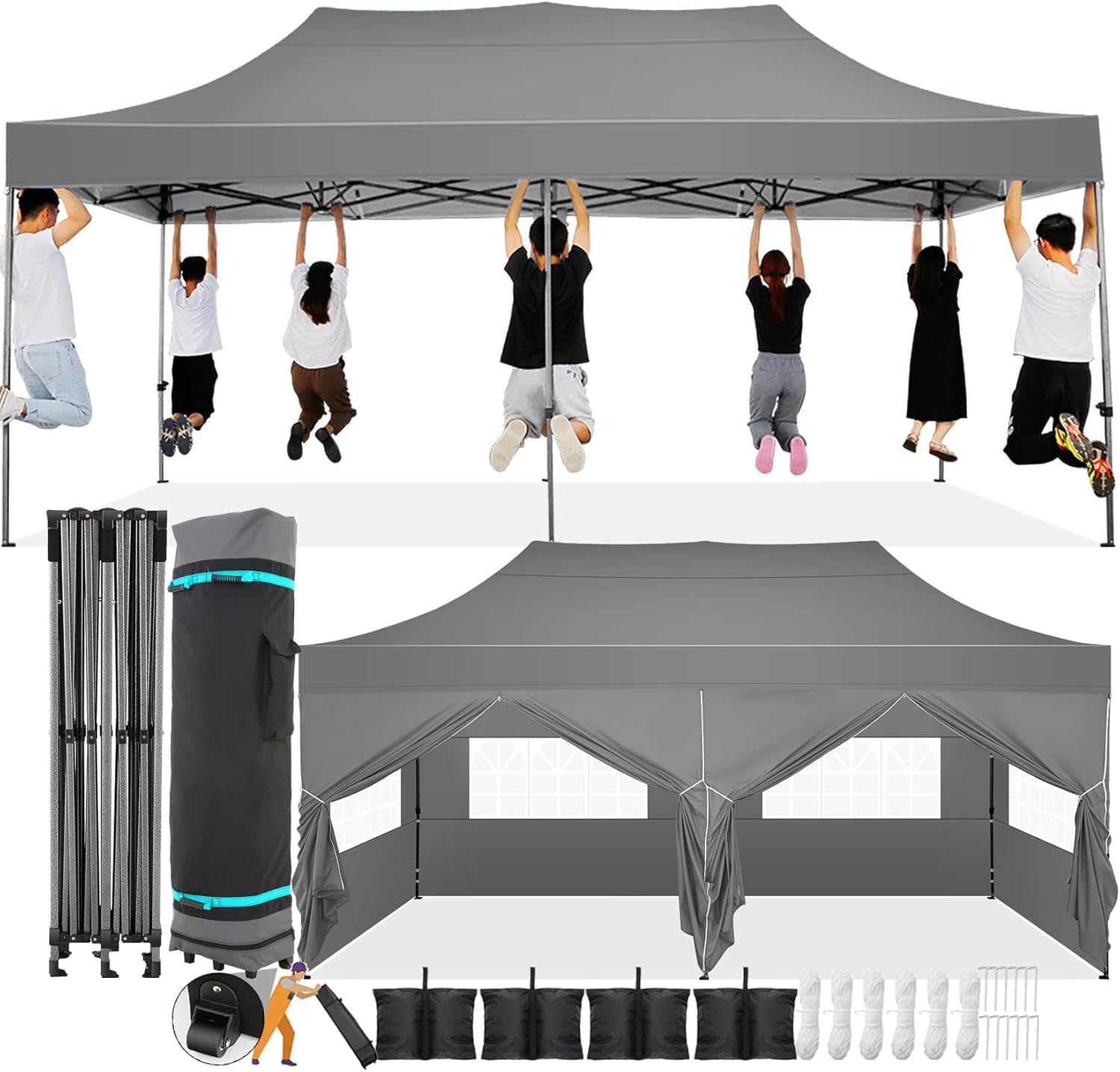 COBIZI 10x20 Pop Up Canopy with 6 Sidewall,Heavy Duty Canopy UPF 50+ All Season...