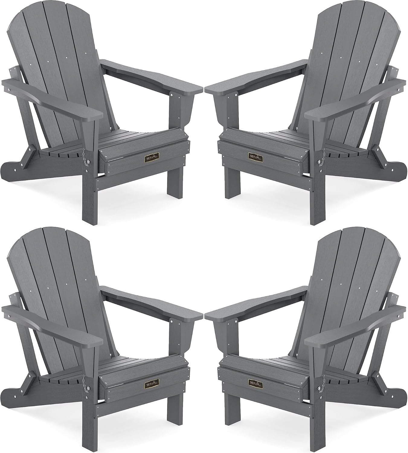SERWALL Foldable Adirondack Chair Set of 4 for Patio Garden Outdoors Fire Pit-Gr...