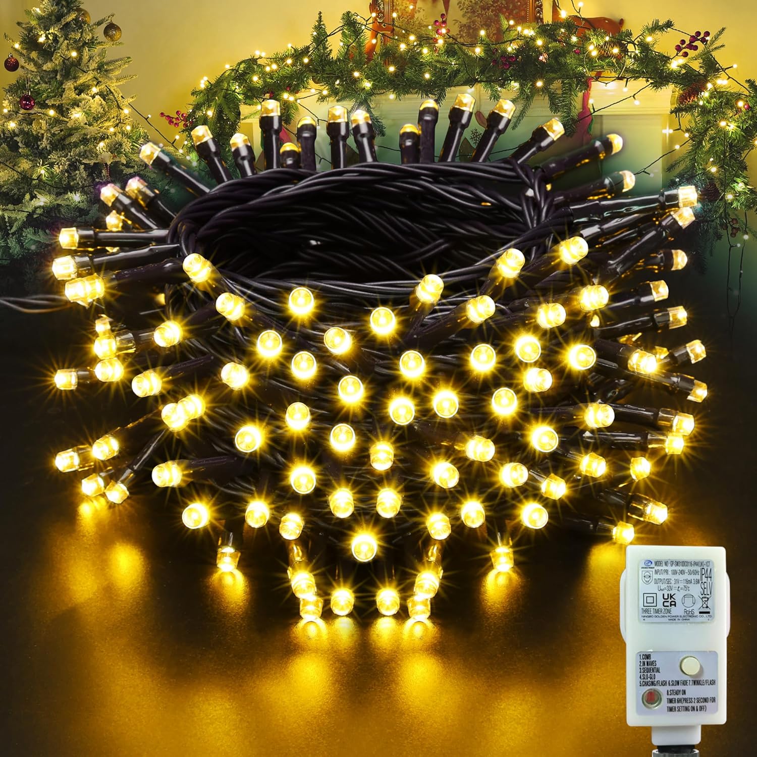 Moxled Christmas Tree Lights Warm White - 10M 100 LED Outdoor Christmas Lights W...